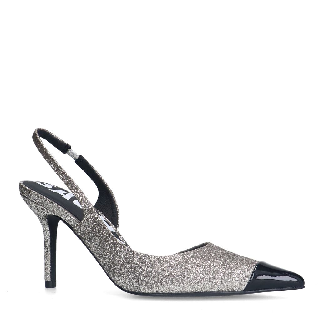 Silberfarbene Slingbackpumps aus Glitzer