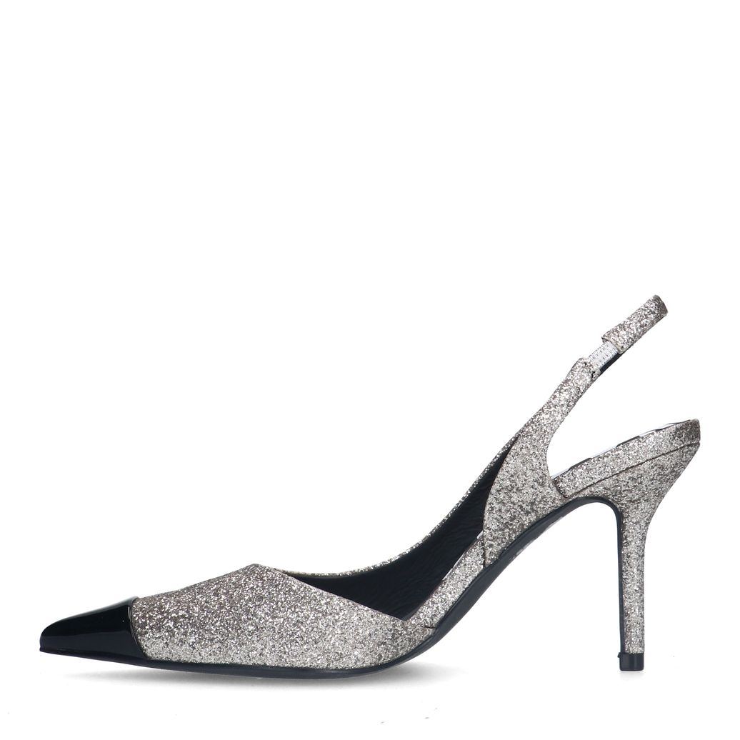Silberfarbene Slingbackpumps aus Glitzer