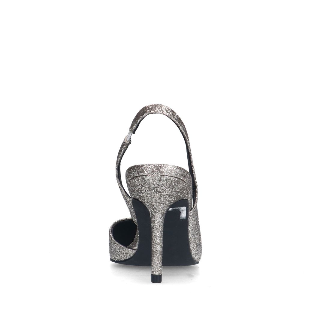 Silberfarbene Slingbackpumps aus Glitzer