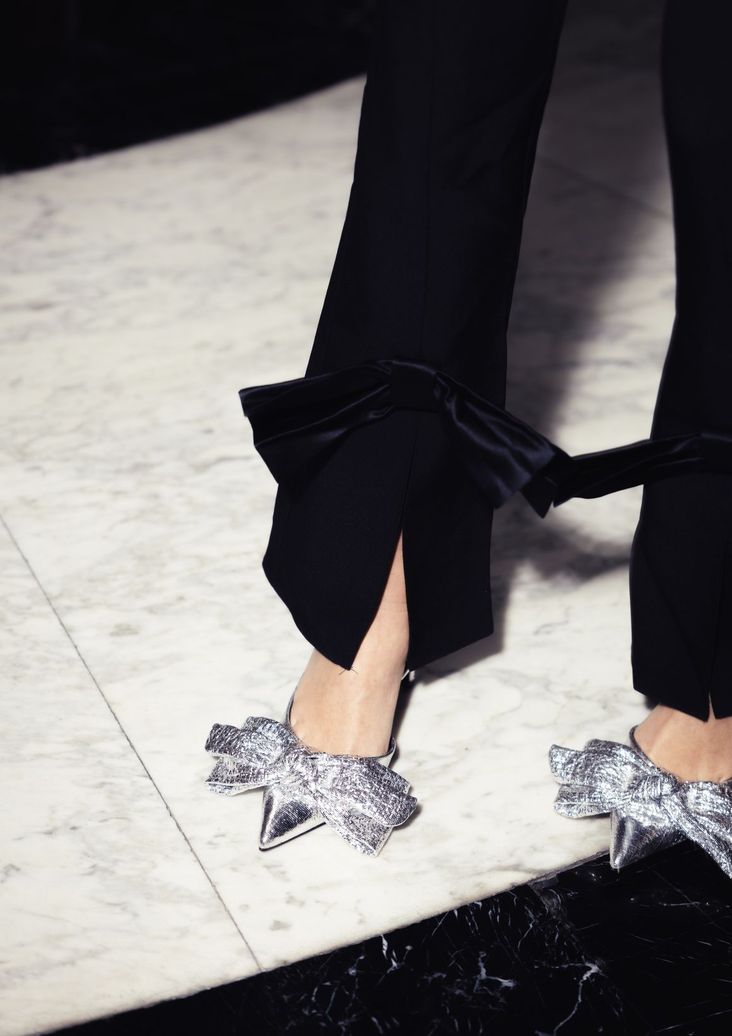 Escarpins slingback métalliques avec nœud - argenté