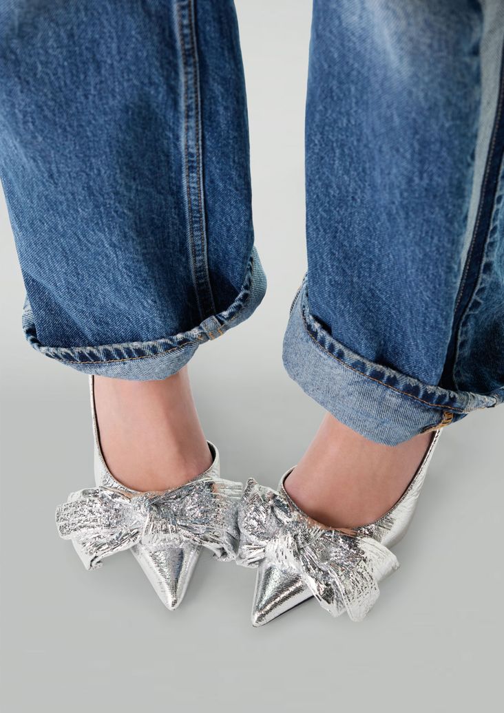 Escarpins slingback métalliques avec nœud - argenté