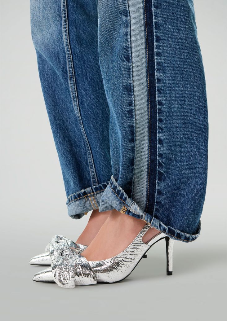 Escarpins slingback métalliques avec nœud - argenté