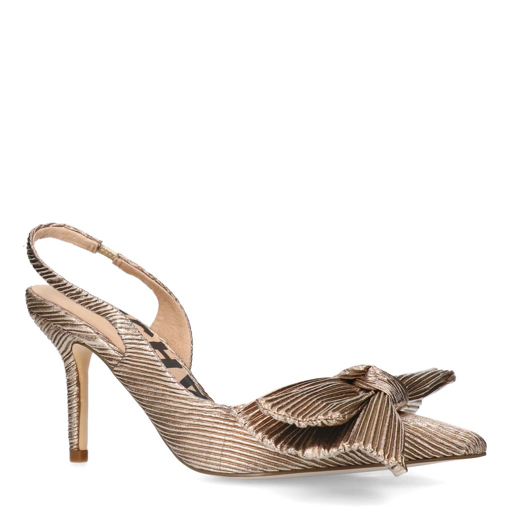 Gouden metallic slingback pumps met strik