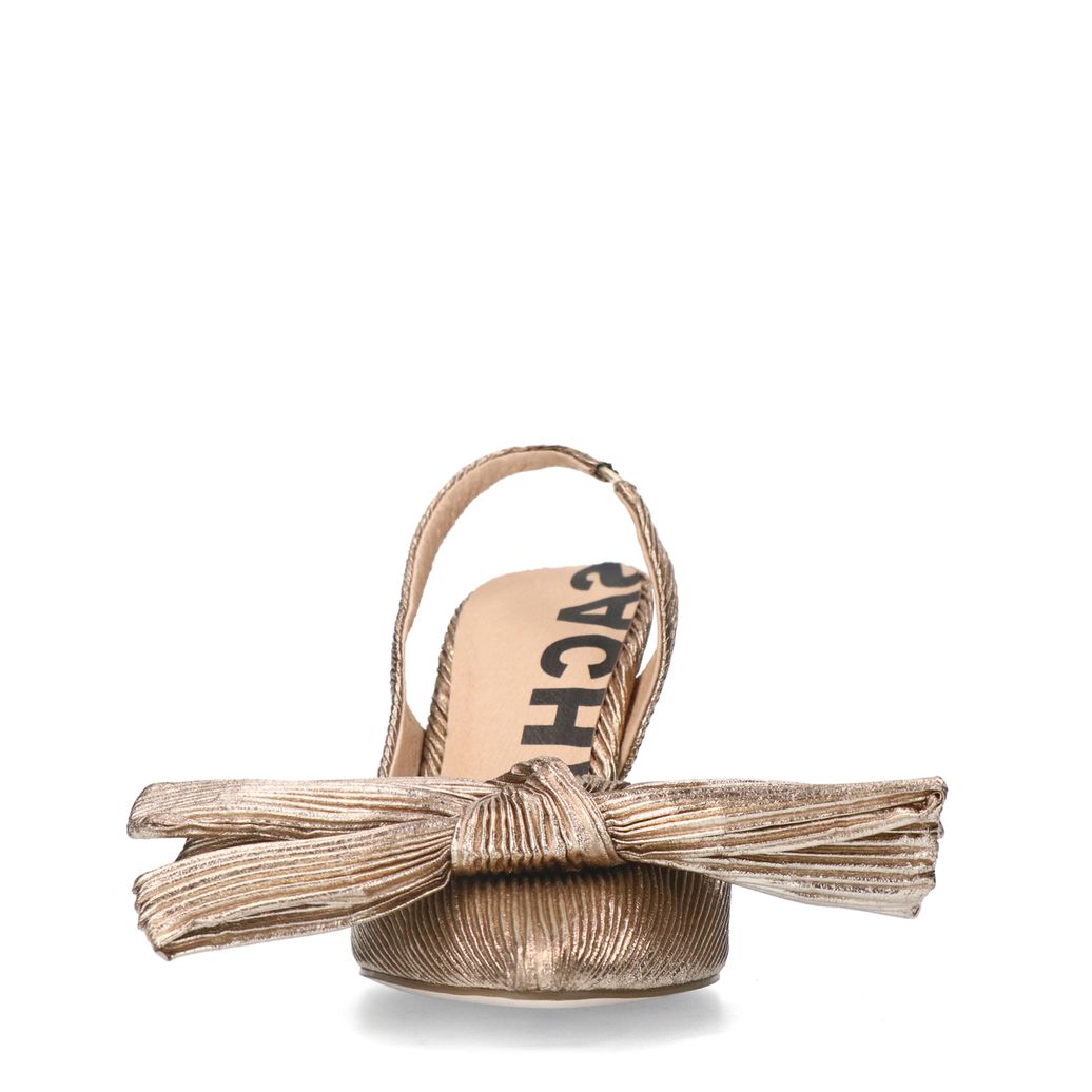 Gouden metallic slingback pumps met strik