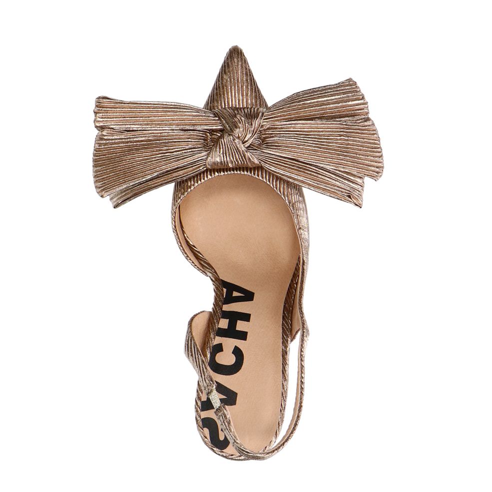 Gouden metallic slingback pumps met strik