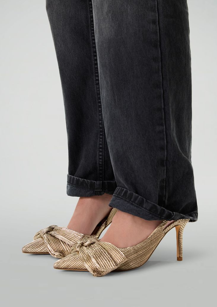Gouden metallic slingback pumps met strik