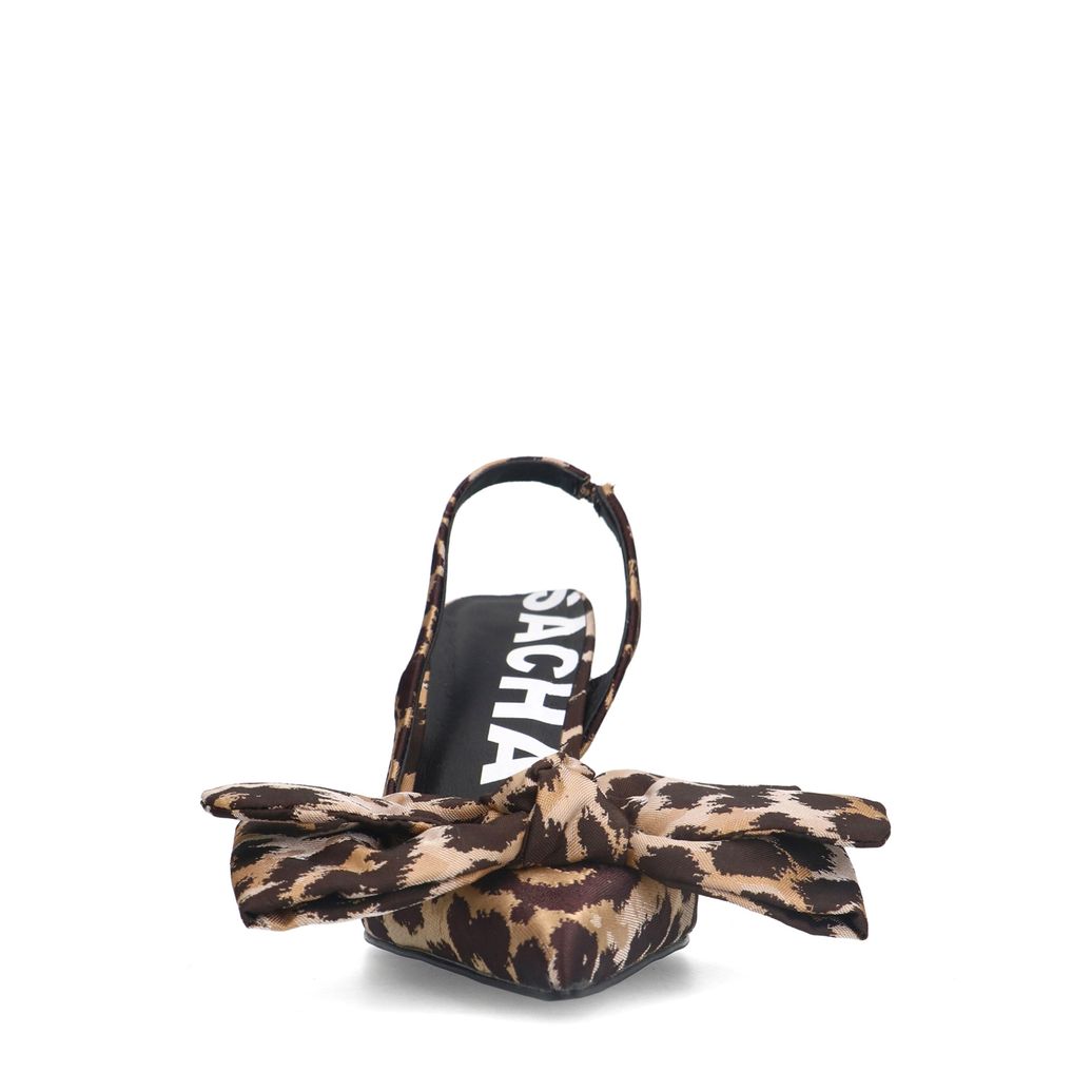 Leopard slingback pumps met strik
