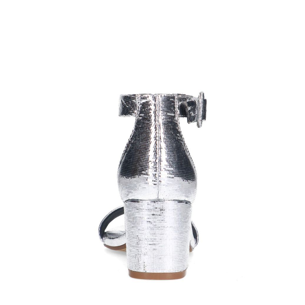 Silberfarbene Metallic-Sandaletten mit Blockabsatz
