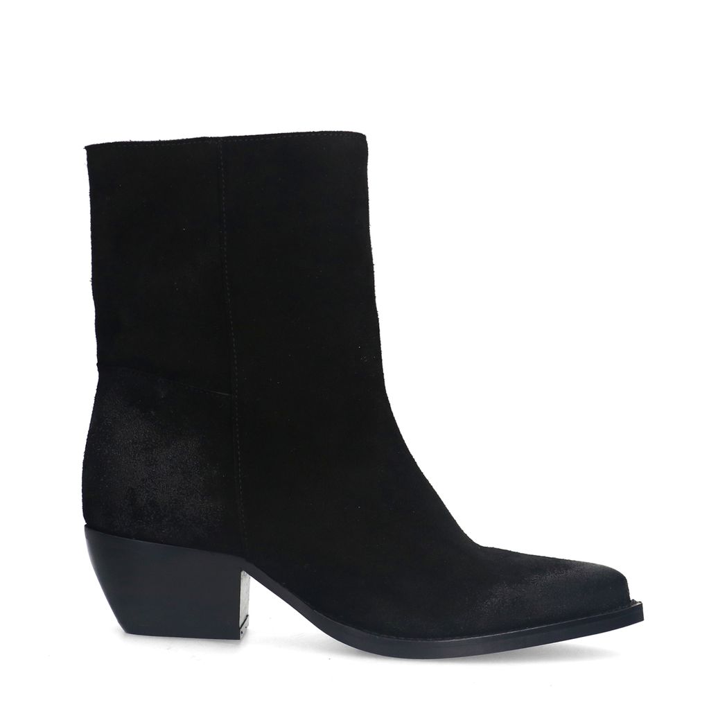 Schwarze Veloursleder-Stiefeletten mit Absatz