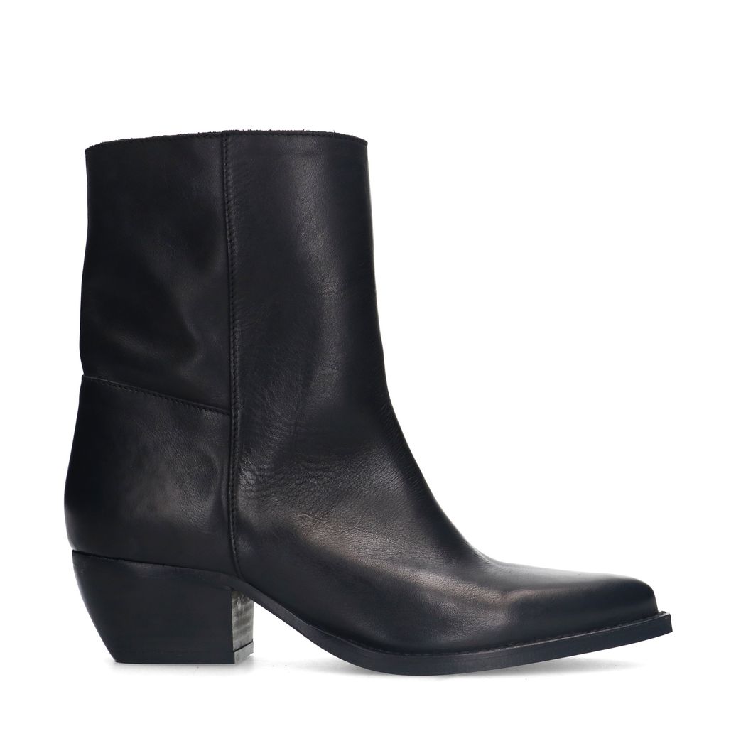 Schwarze Lederstiefeletten mit Absatz