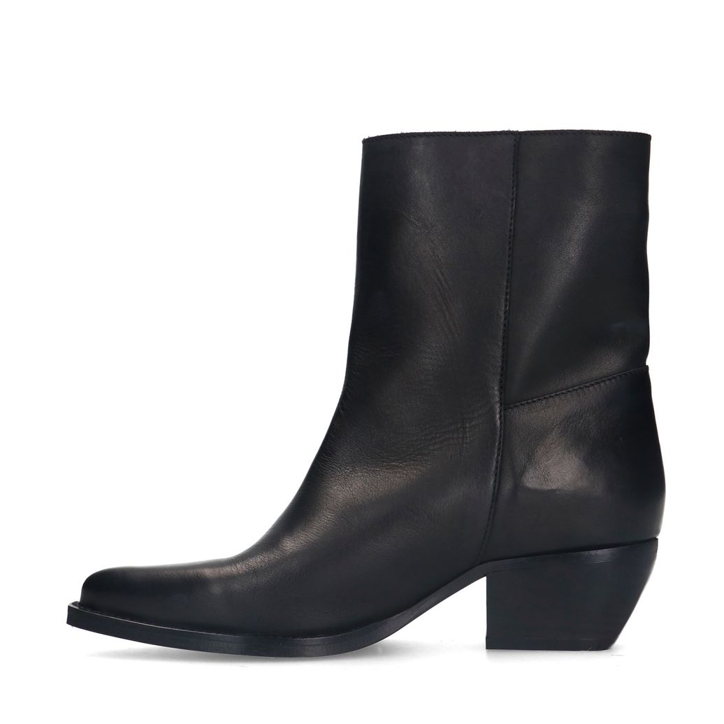 Schwarze Lederstiefeletten mit Absatz