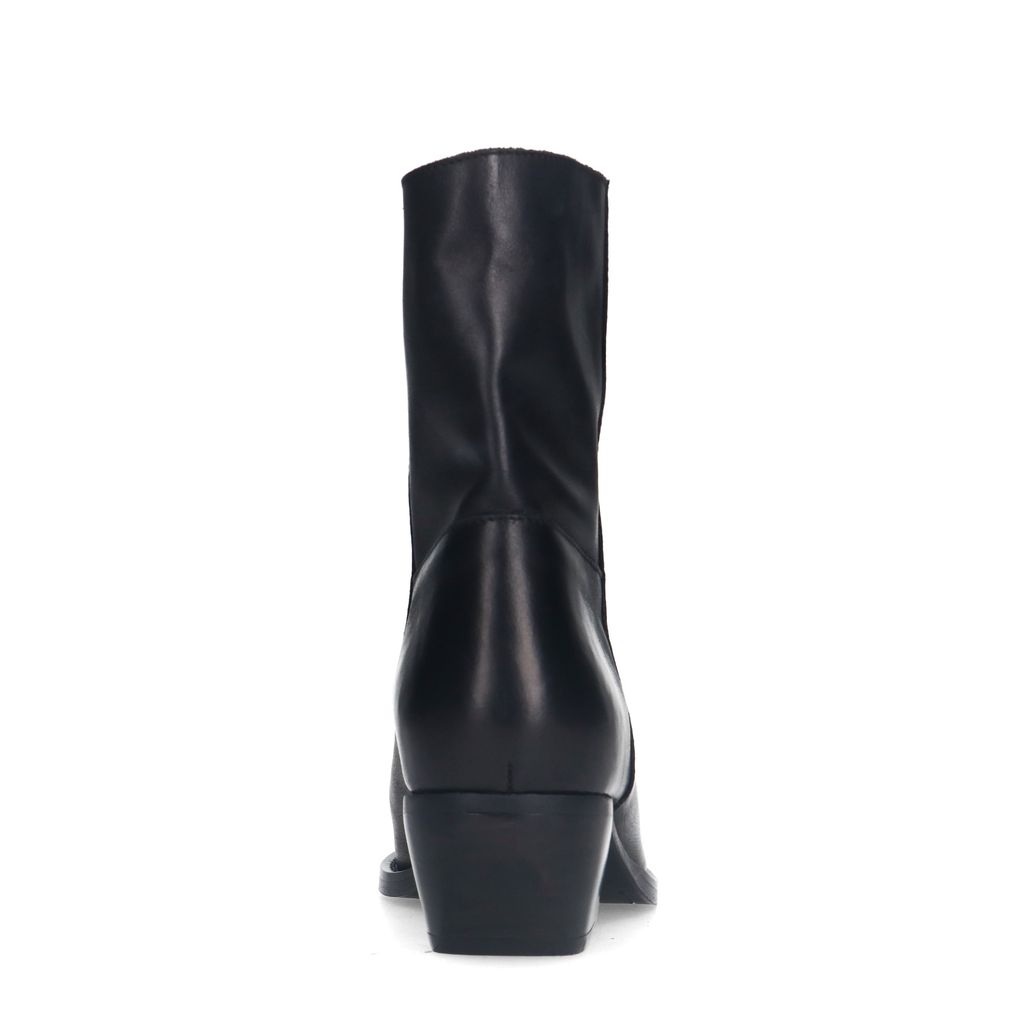 Schwarze Lederstiefeletten mit Absatz