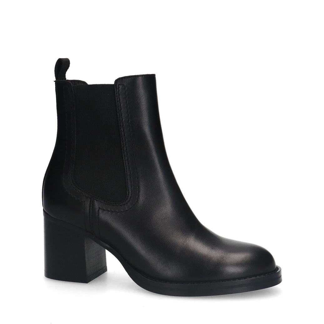 Bottines cuir à talon cubain - noir