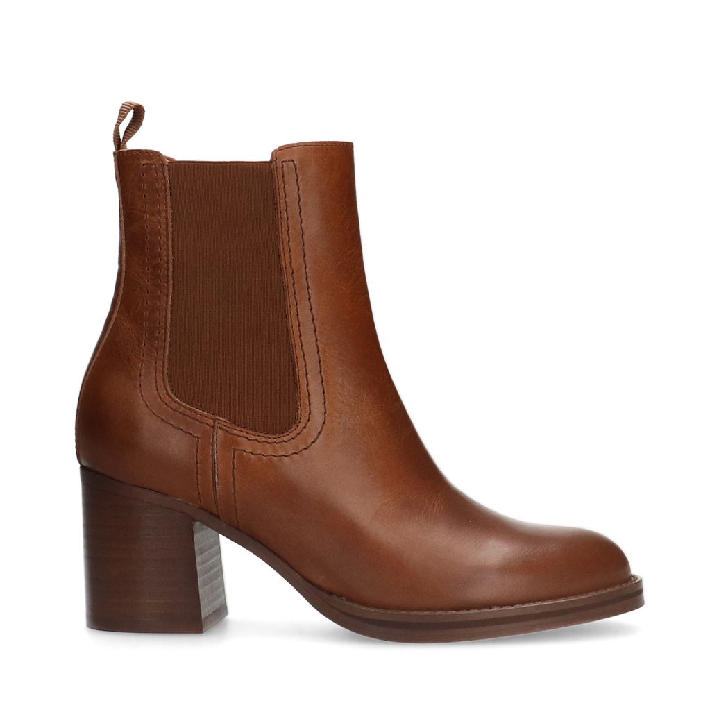 Bottines cuir à talon cubain - cognac