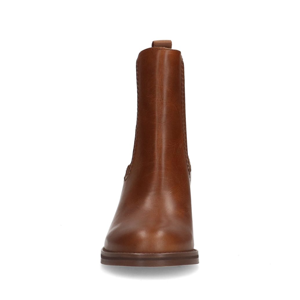 Bottines cuir à talon cubain - cognac