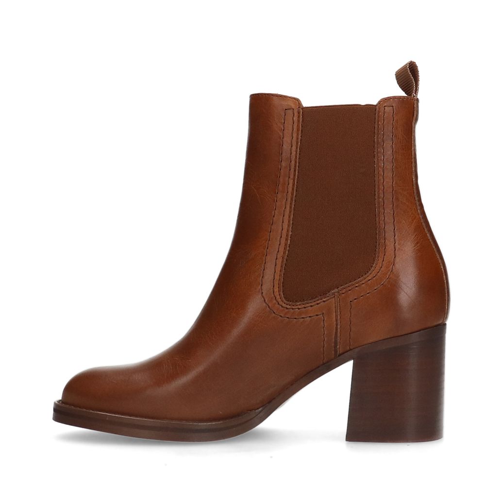 Bottines cuir à talon cubain - cognac