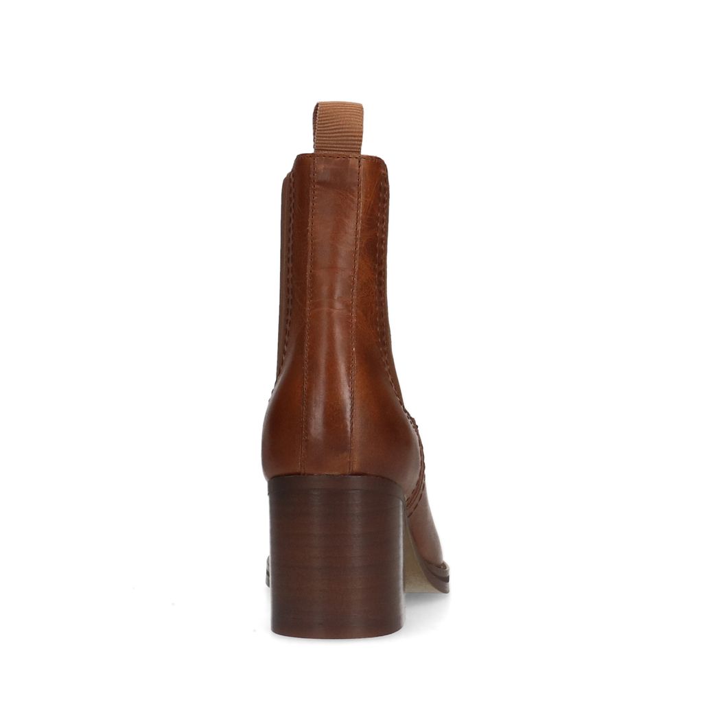 Cognacfarbene Lederstiefeletten mit Blockabsatz
