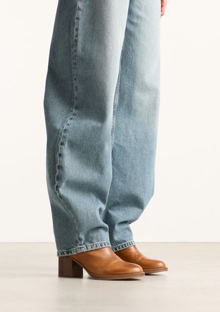 Bottines cuir à talon cubain - cognac