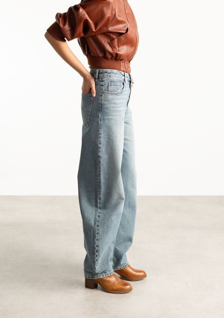 Cognac leren enkellaarsjes met blokhak