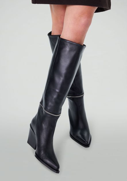 Zwarte hoge leren laarzen met rits