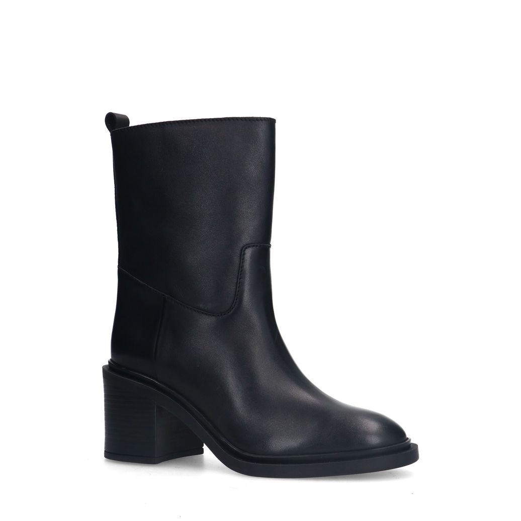 Bottines en cuir au talon carré - noir