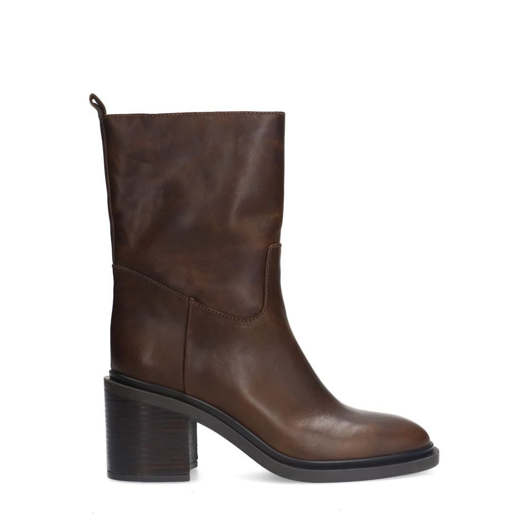 Bottines en cuir au talon carré - marron