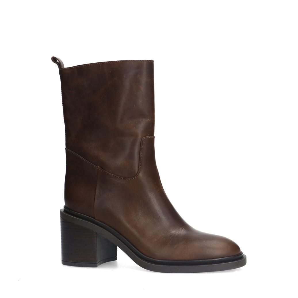 Bottines en cuir au talon carré - marron