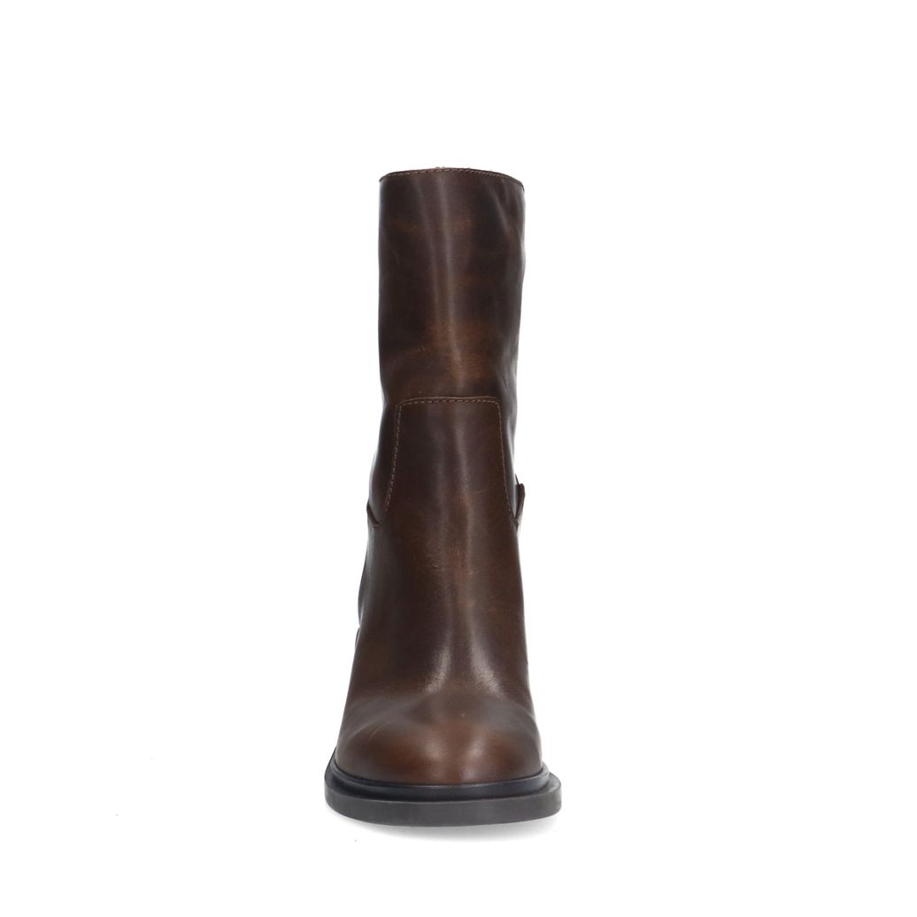 Bottines en cuir au talon carré - marron
