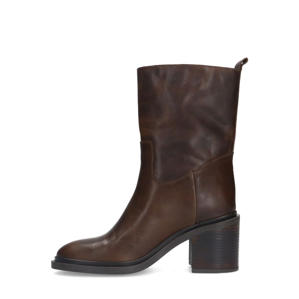 Bottines en cuir au talon carré - marron