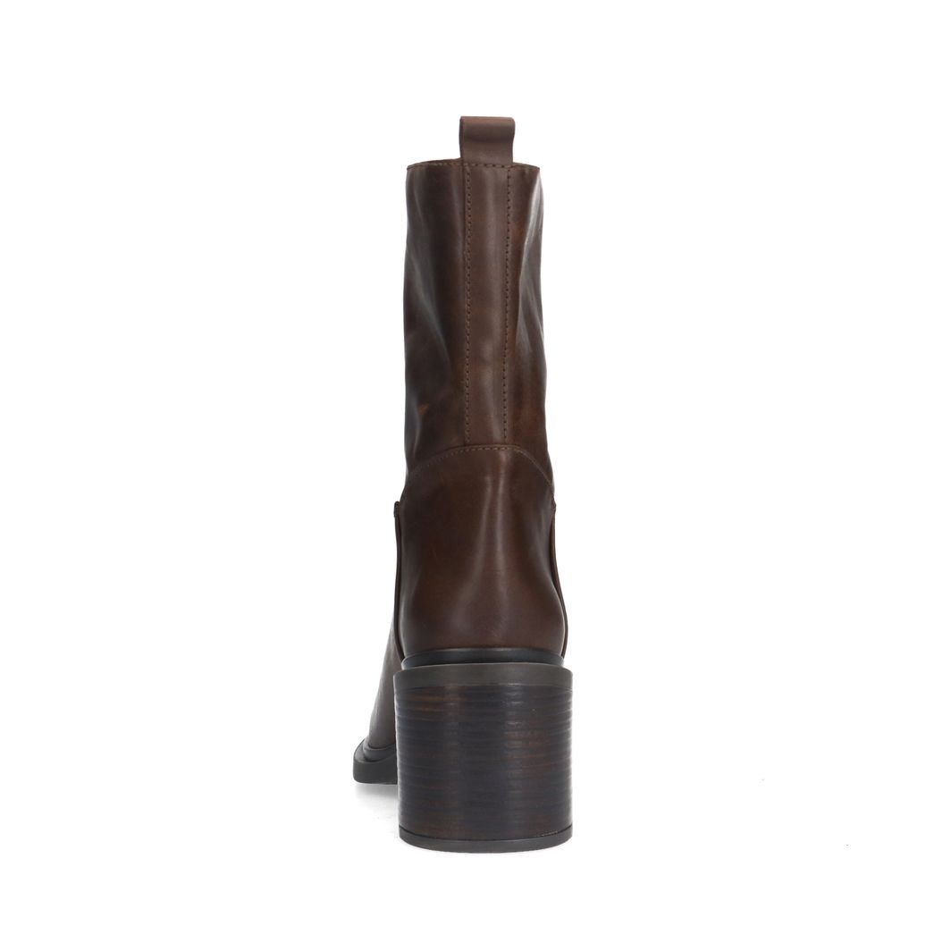 Bottines en cuir au talon carré - marron