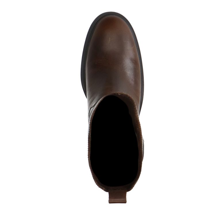 Bottines en cuir au talon carré - marron
