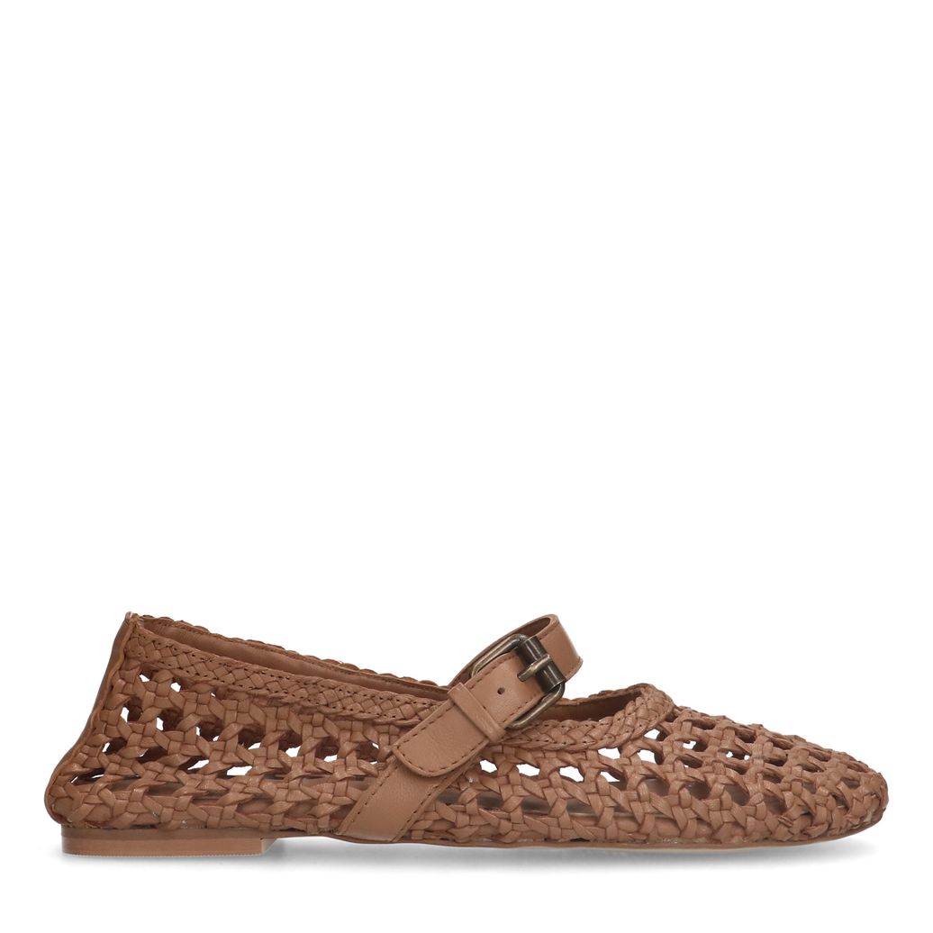 Ballerines fishnet en cuir - cognac
