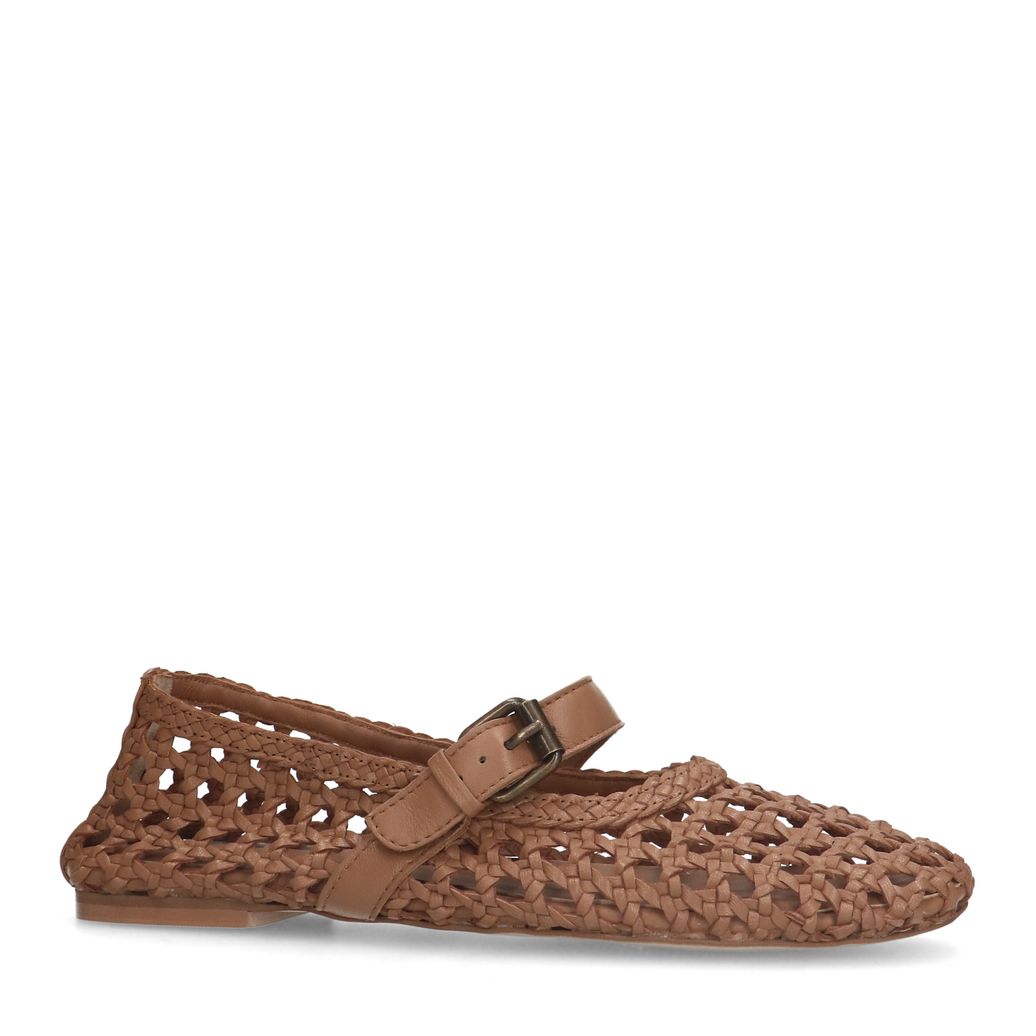 Ballerines fishnet en cuir - cognac