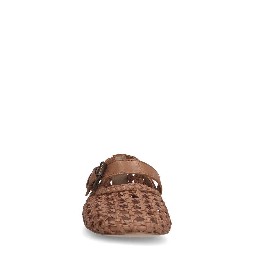 Ballerines fishnet en cuir - cognac