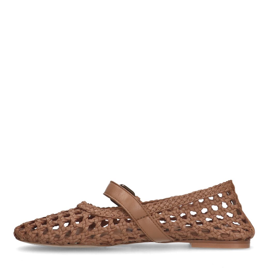 Ballerines fishnet en cuir - cognac