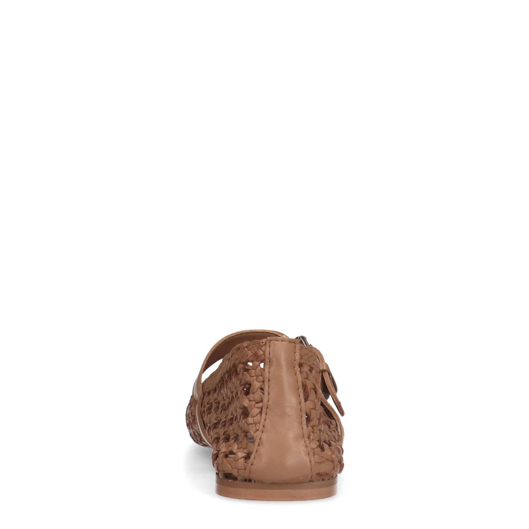 Ballerines fishnet en cuir - cognac