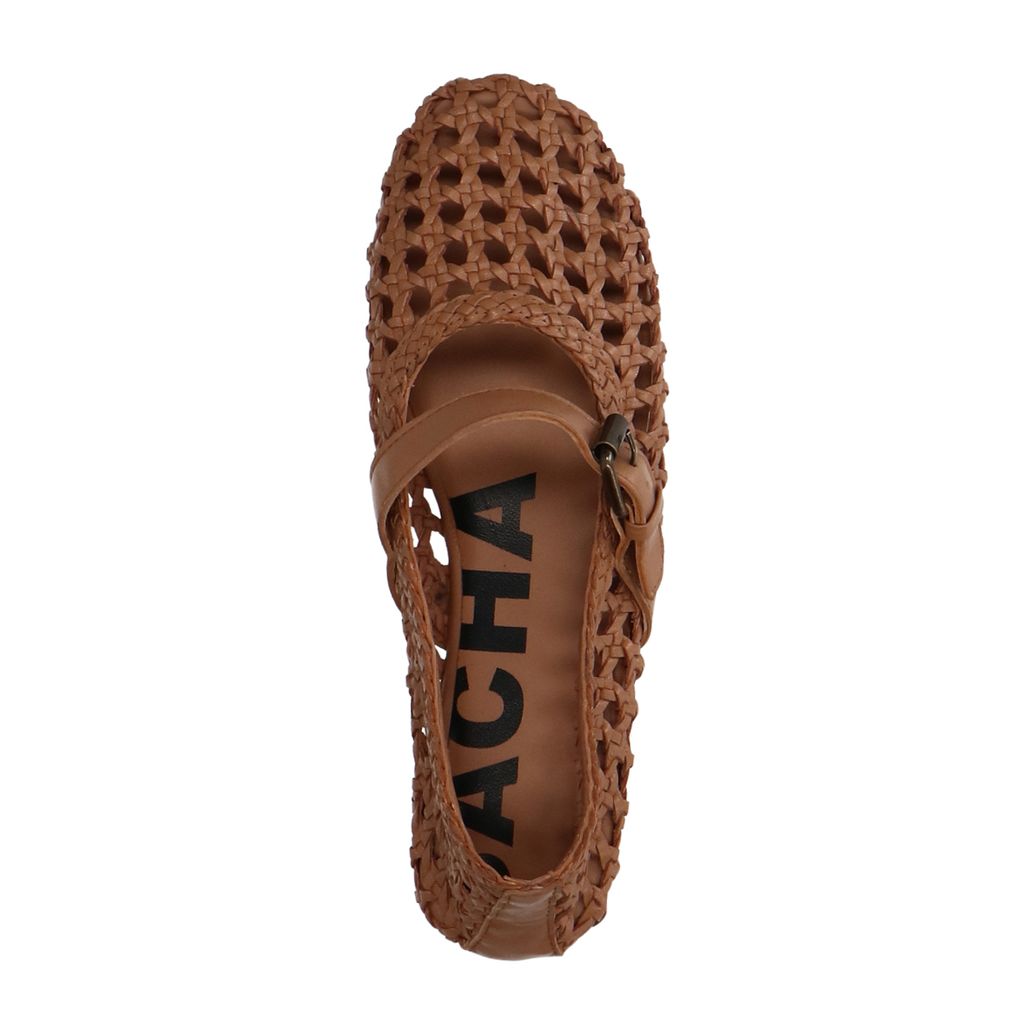 Ballerines fishnet en cuir - cognac