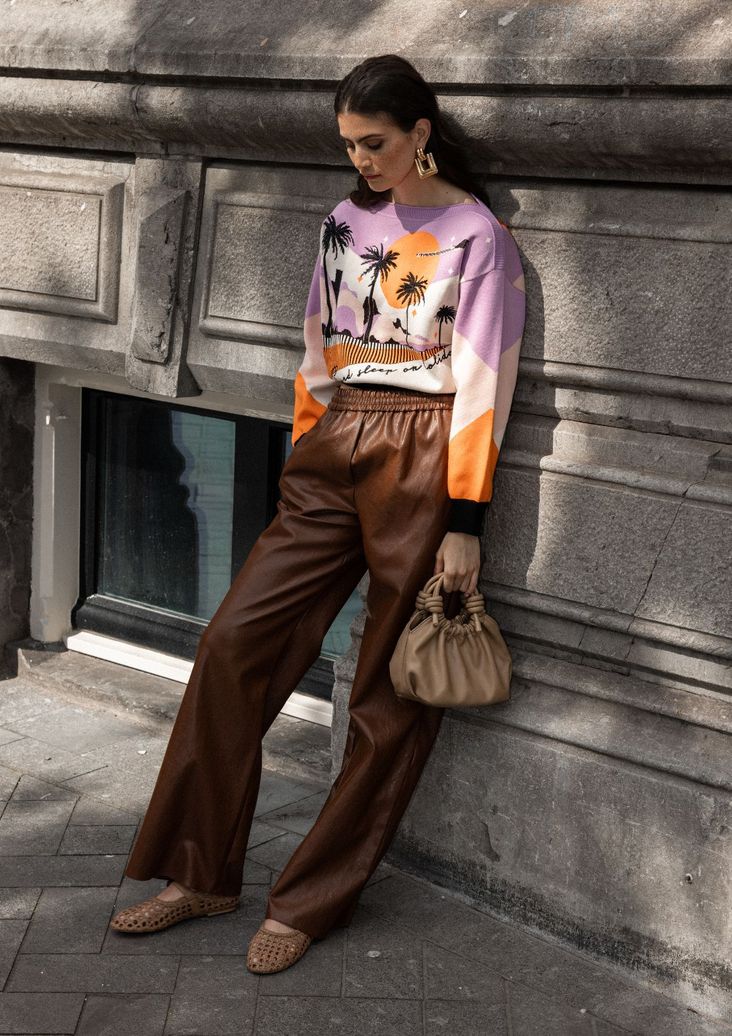 Ballerines fishnet en cuir - cognac