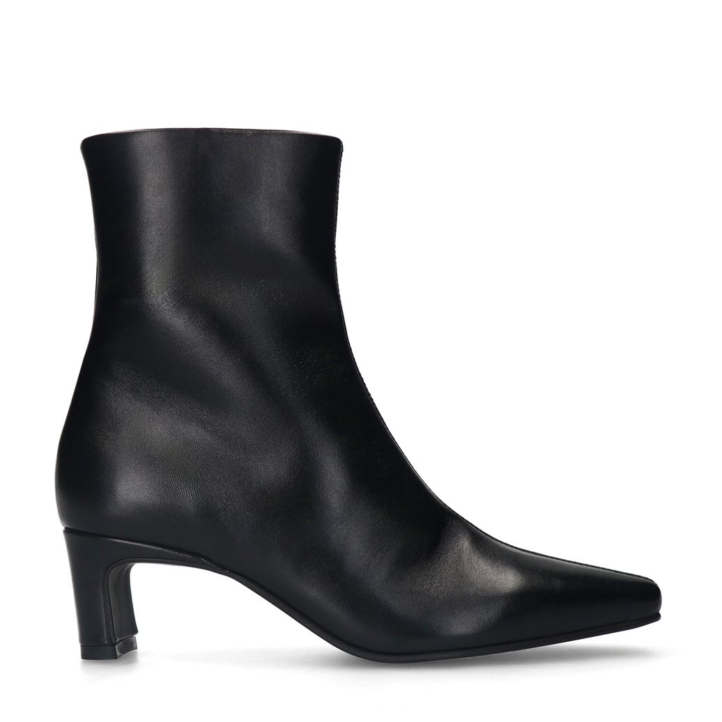 Schwarze Lederstiefeletten mit Absatz