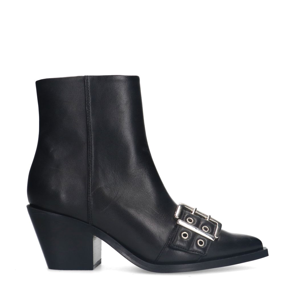 Bottines à talon avec boucle en cuir - noir