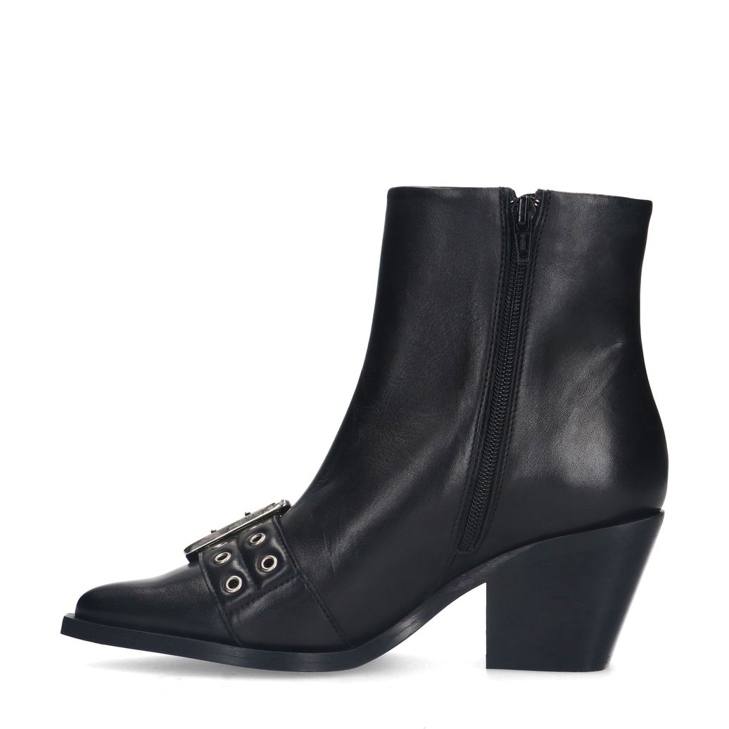 Bottines à talon avec boucle en cuir - noir