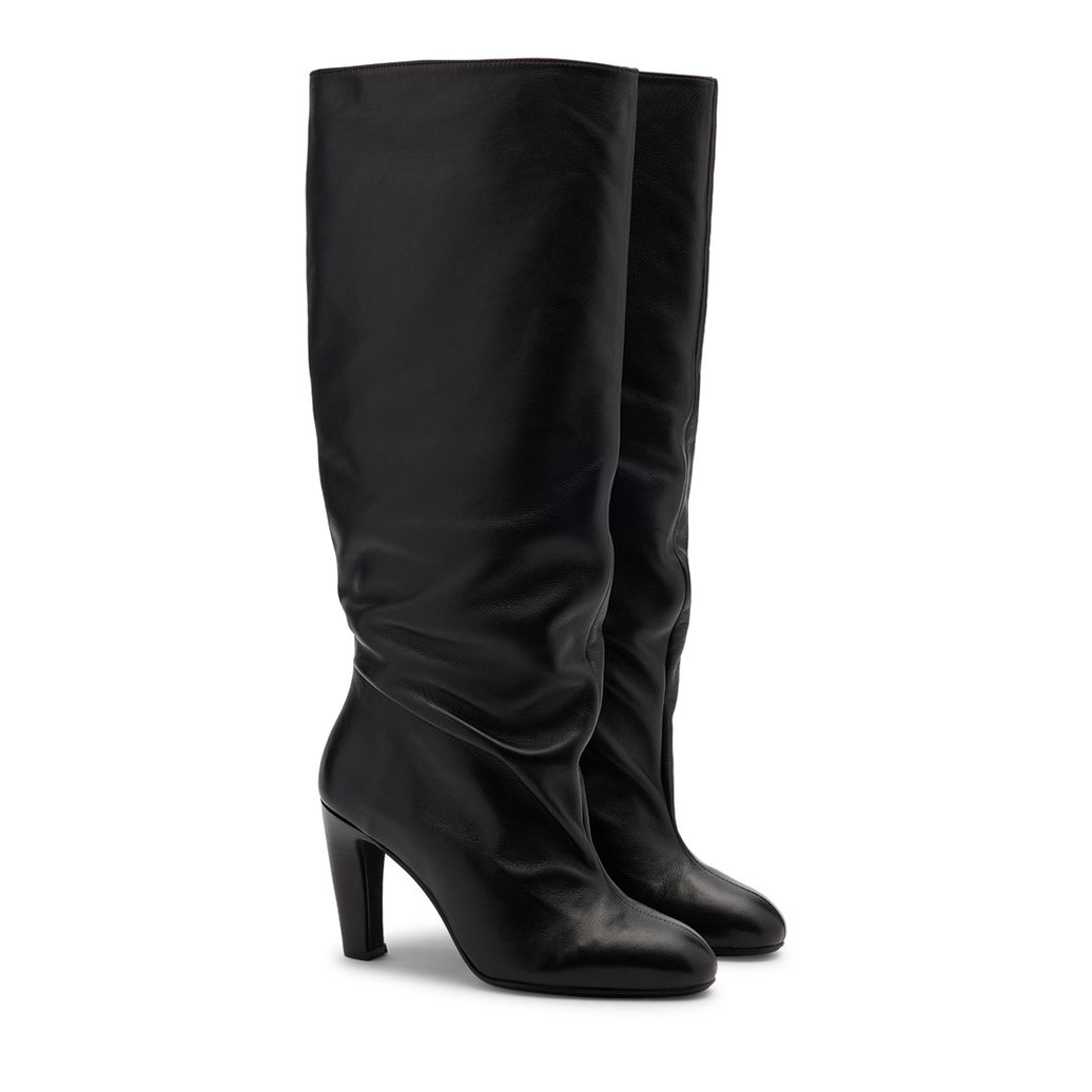 Bottes hautes à talon en cuir - noir