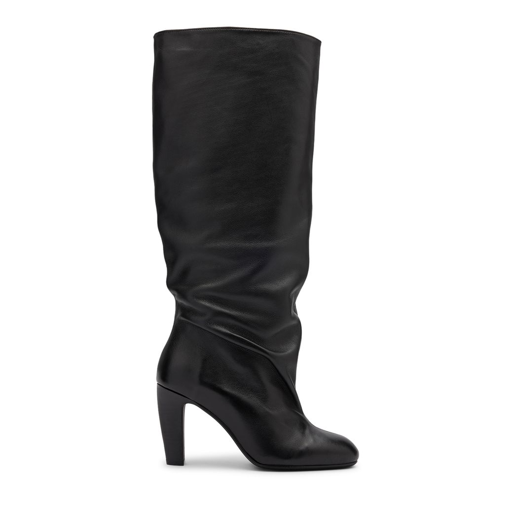 Bottes hautes à talon en cuir - noir