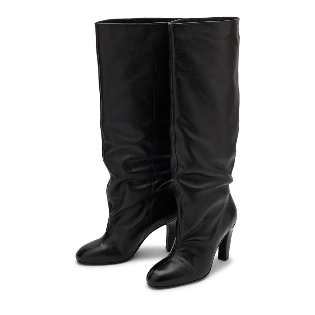 Bottes hautes à talon en cuir - noir