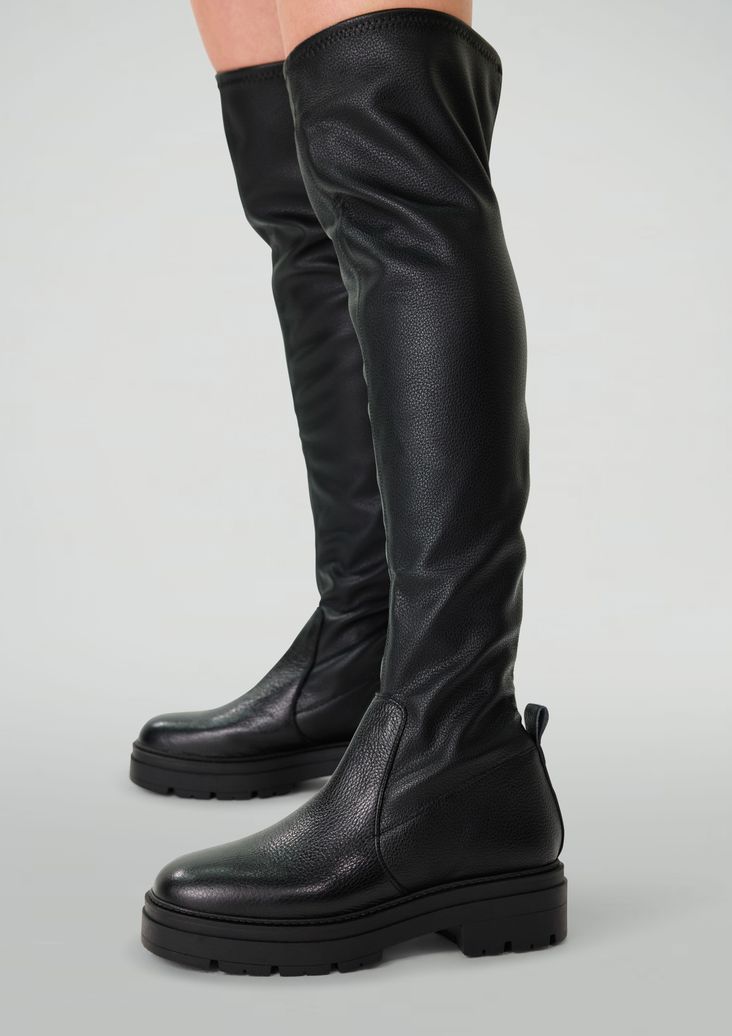 Schwarze Overknee-Stiefel aus Leder
