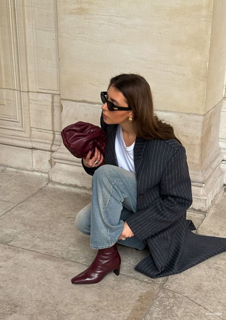 Bottines à talon en cuir - bordeaux