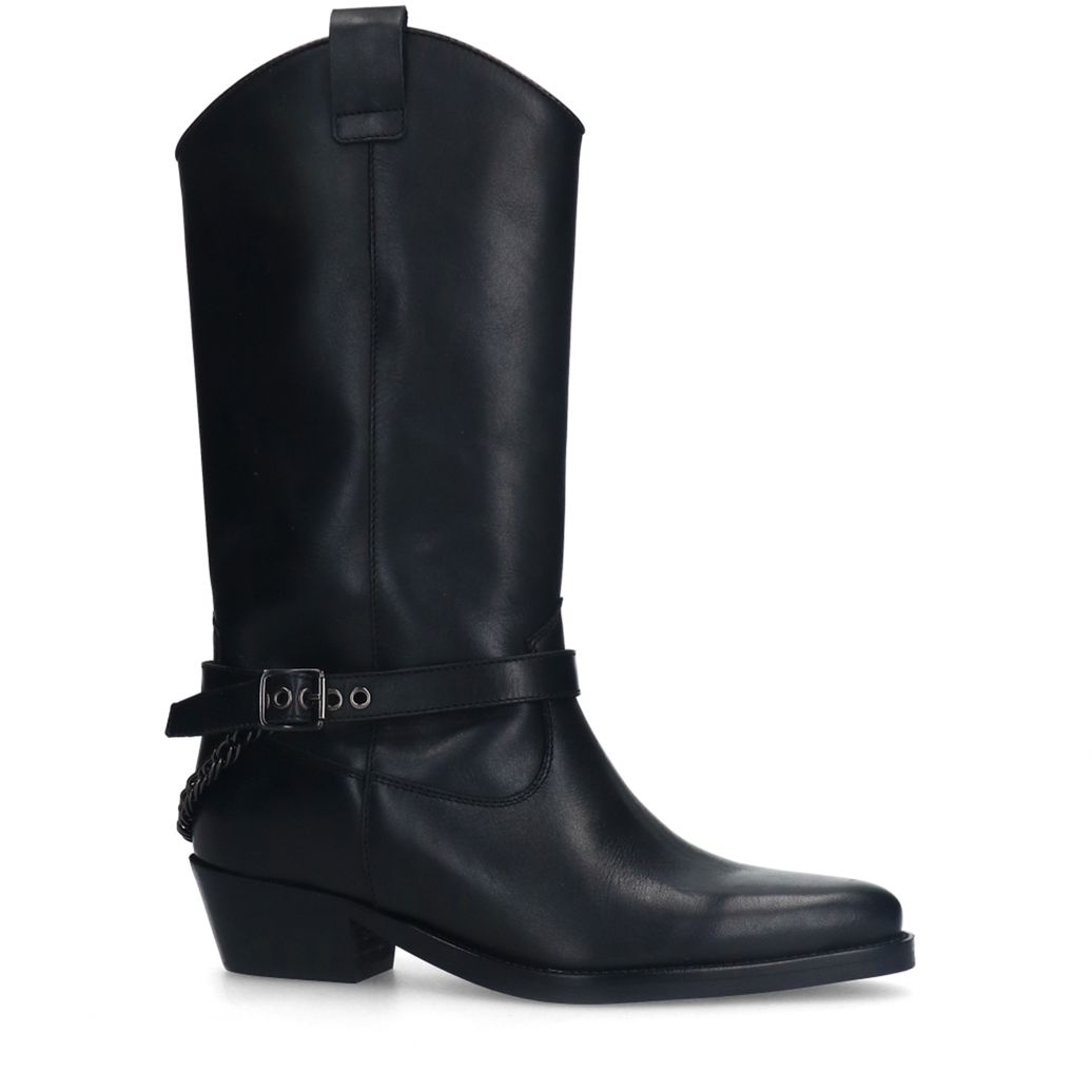 Zwarte leren cowboylaarzen met buckle