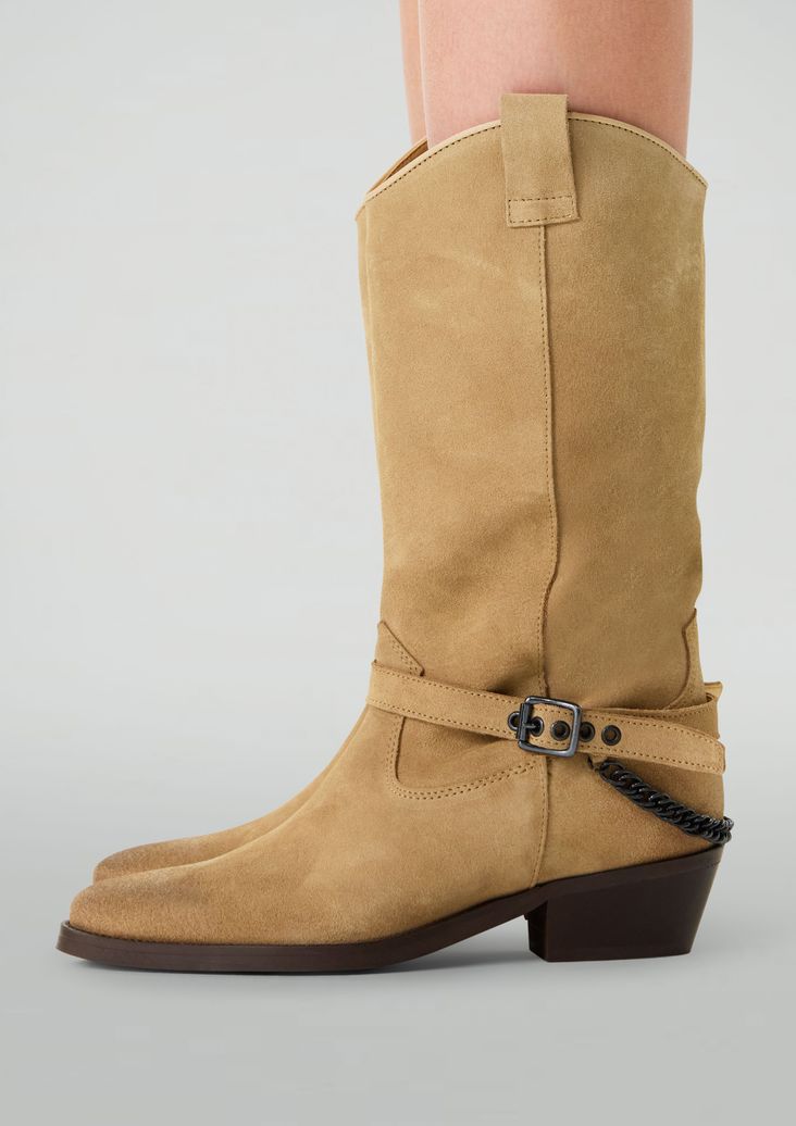 Beige suède cowboylaarzen met buckle