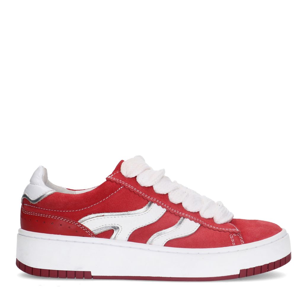 Baskets en daim avec détails blancs - rouge