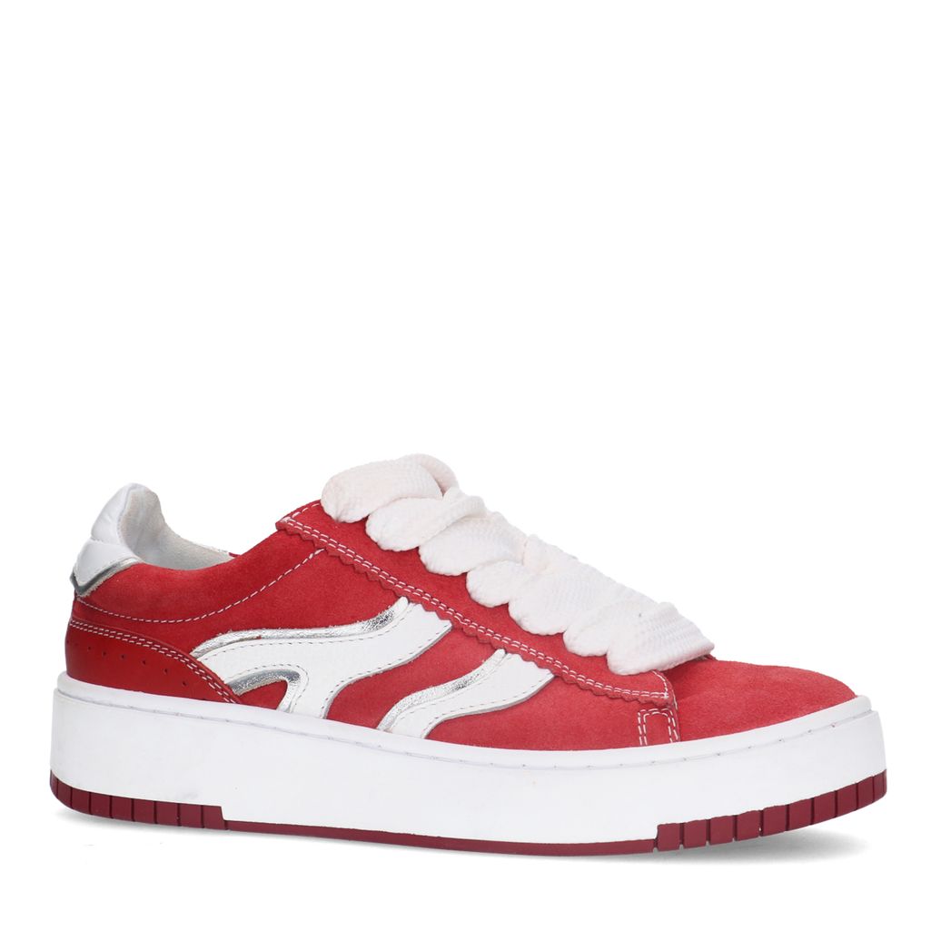 Baskets en daim avec détails blancs - rouge